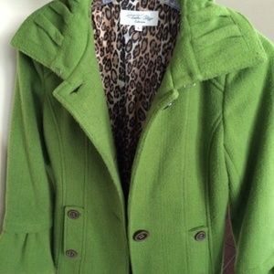 Cute Green Pea Coat with Leopard Lining